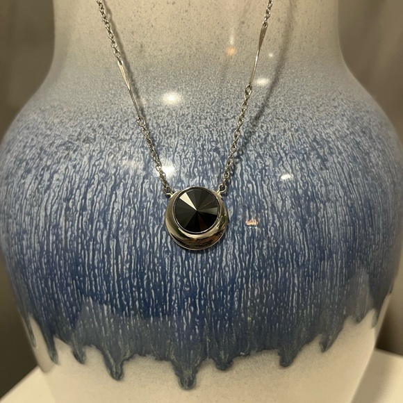 Pendant & Ring set Jet Set Sarah Coventry Black Rivoli Circle  Necklace 15" - Picture 2 of 5